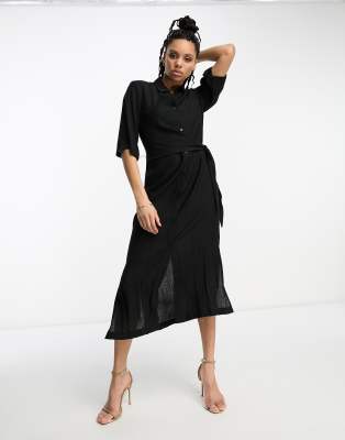 & Other Stories twist detail midi shirt dress in black