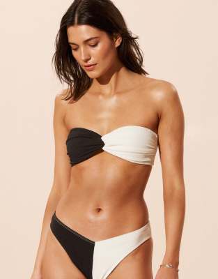 & Other Stories twist front bandeau bikini top and bottoms black & white - view 1