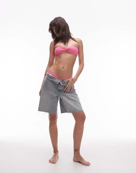 & Other Stories twist front bandeau bikini with detachable straps in pink - view 1