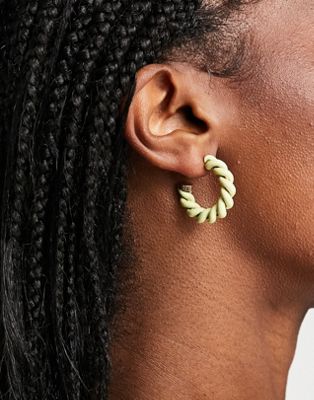 & Other Stories twist hoop earrings in gold and lime