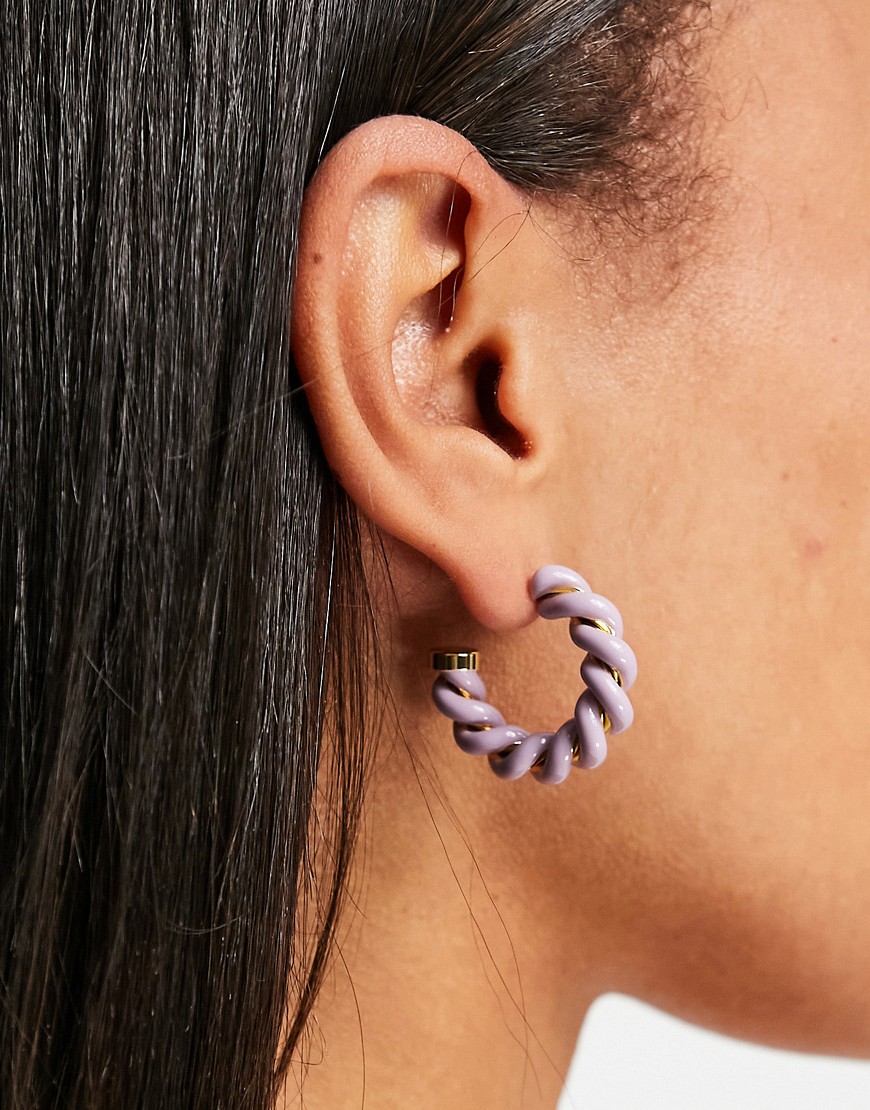 & Other Stories Twist Hoop Earrings In Gold And Purple