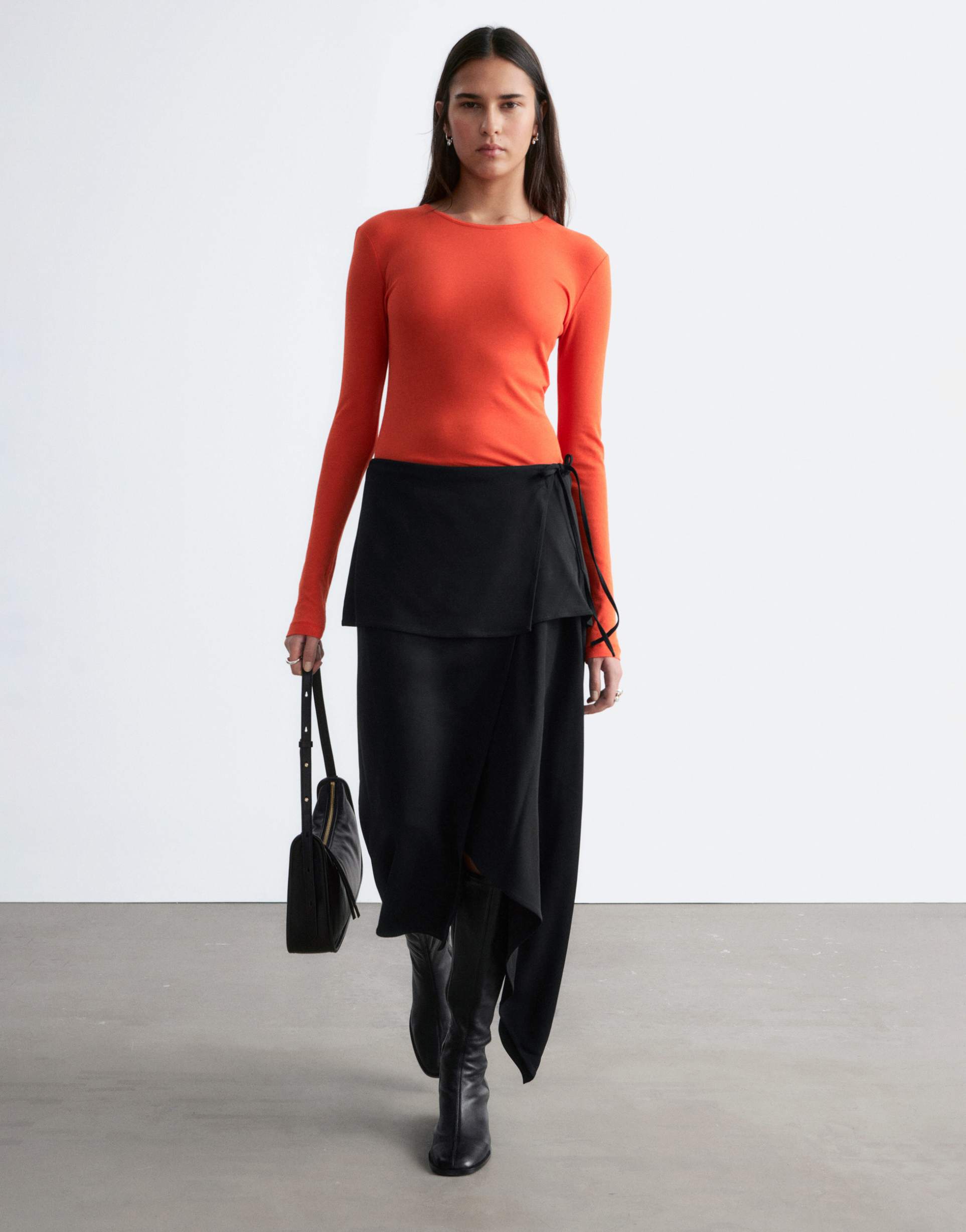 & other stories two-in-one midi skirt with bottom layer in black