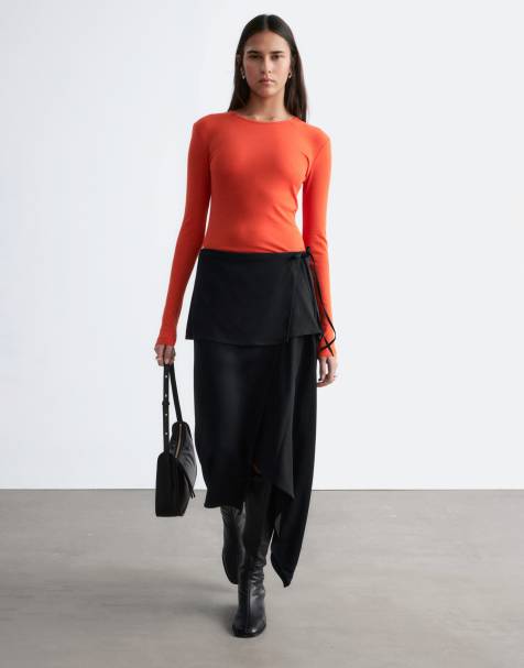 & Other Stories two in one midi skirt with bottom layer in black 