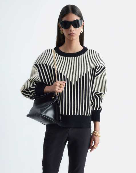 & Other Stories two tone knitted jumper in black - view 1