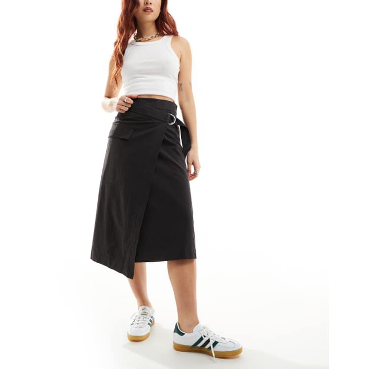 Other Stories utility asymmetric wrap midi skirt with pocket