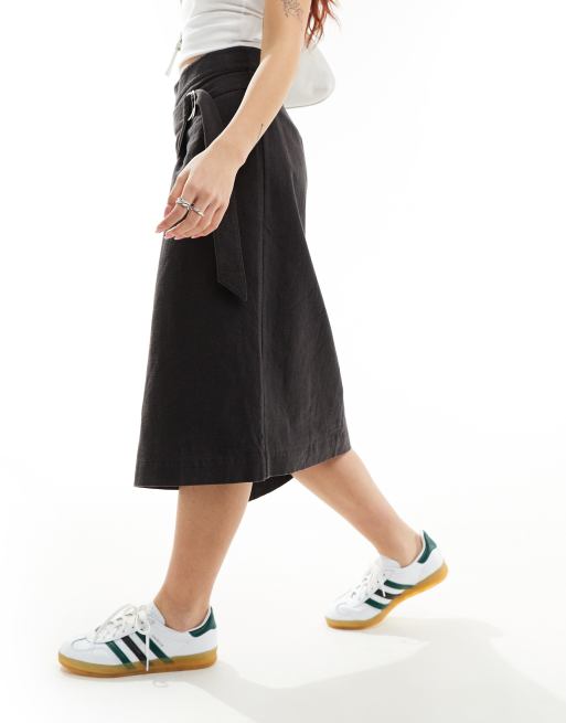 Other Stories utility asymmetric wrap midi skirt with pocket detail in black