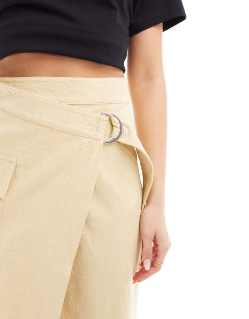 & Other Stories utility asymmetric wrap midi skirt with pocket detail in natural, 4 of 5