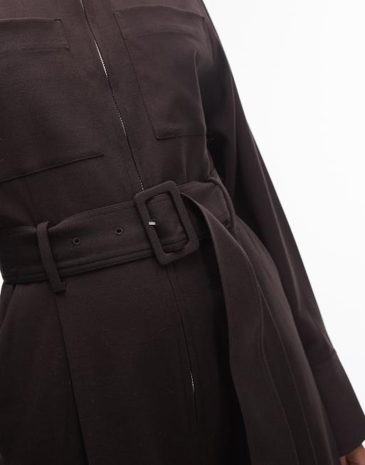 & Other Stories - Utility jumpsuit van wol met lange mouwen in donkerbruin, 3 van 4