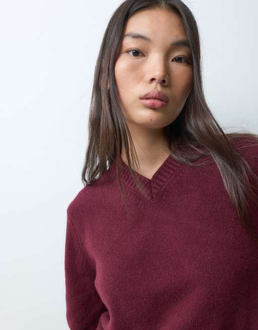& Other Stories v-neck knitted jumper with wool in burgundy, 2 of 5