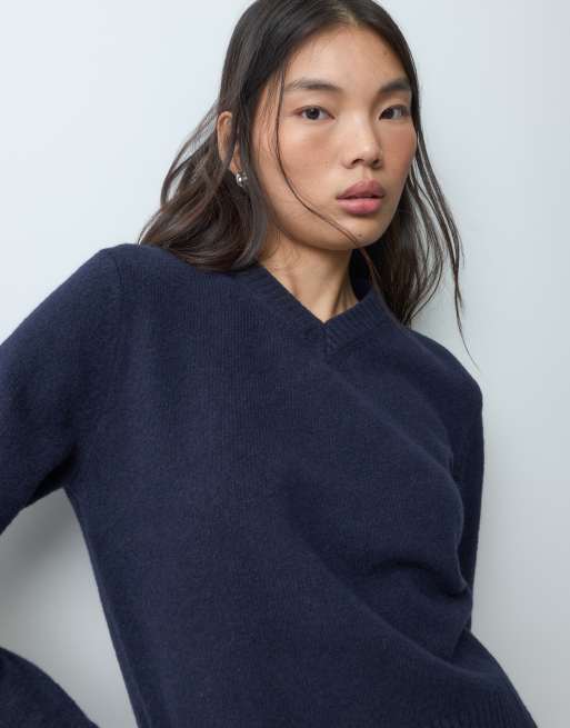 & Other Stories v-neck knitted jumper with wool in navy, 5 of 5