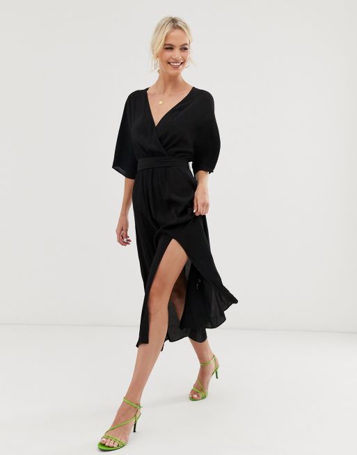 Black v 2025 neck wrap dress