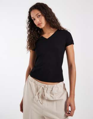 & Other Stories V Neck T-shirt In Black