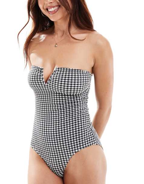 & Other Stories v-shape gingham swimsuit in black - view 1
