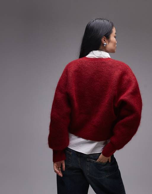& Other Stories - Vamset mørkerød strik-cardigan i mohair-/uldblanding, 4 af 4
