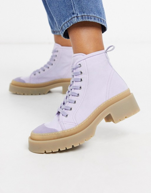 & Other Stories vegan canvas lace-up biker boots in lilac