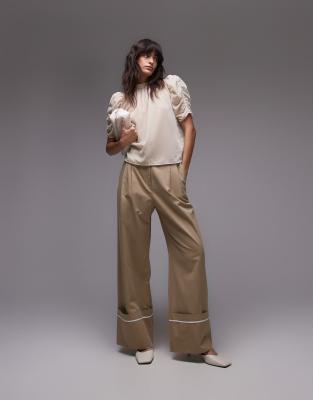 & Other Stories Velvet High Neck Top With Draped Volume Sleeve In Neutral