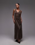 [Other Stories] & Other Stories velvet maxi slip dress in mole-Brown 38 BROWN