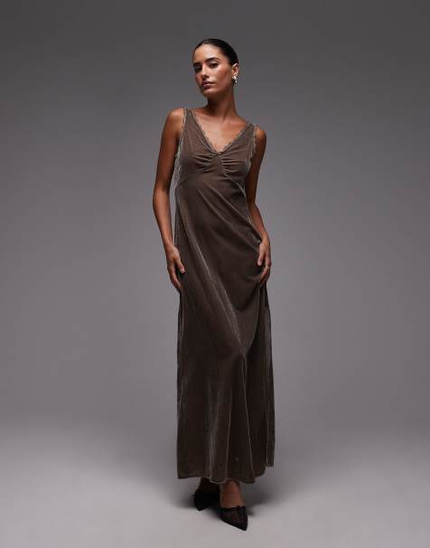 & Other Stories velvet midaxi slip dress in mole - view 1