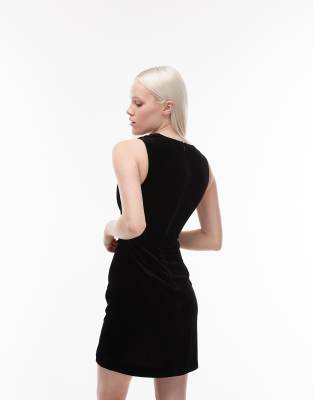 & Other Stories Velvet Mini Dress With Ruched Asymmetric Neck In Black