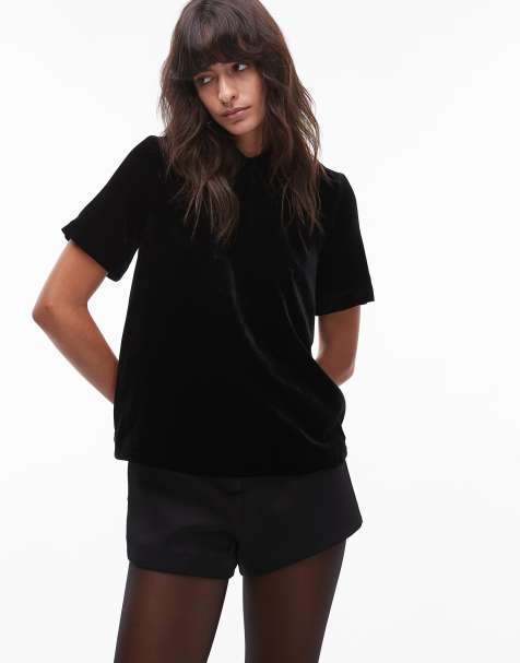 & Other Stories velvet top with collar in black - view 1