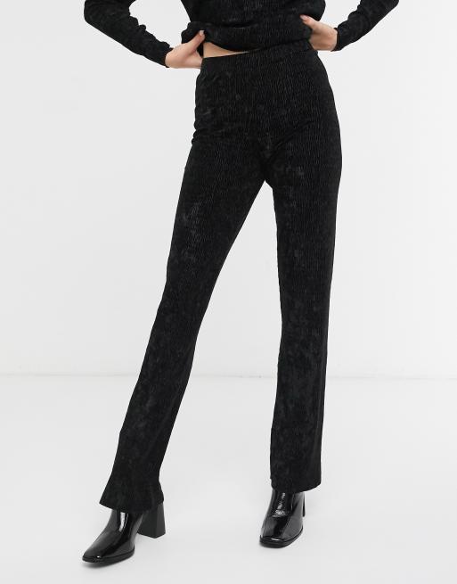 Black Velvet Straight Leg Pants, Two Piece Sets