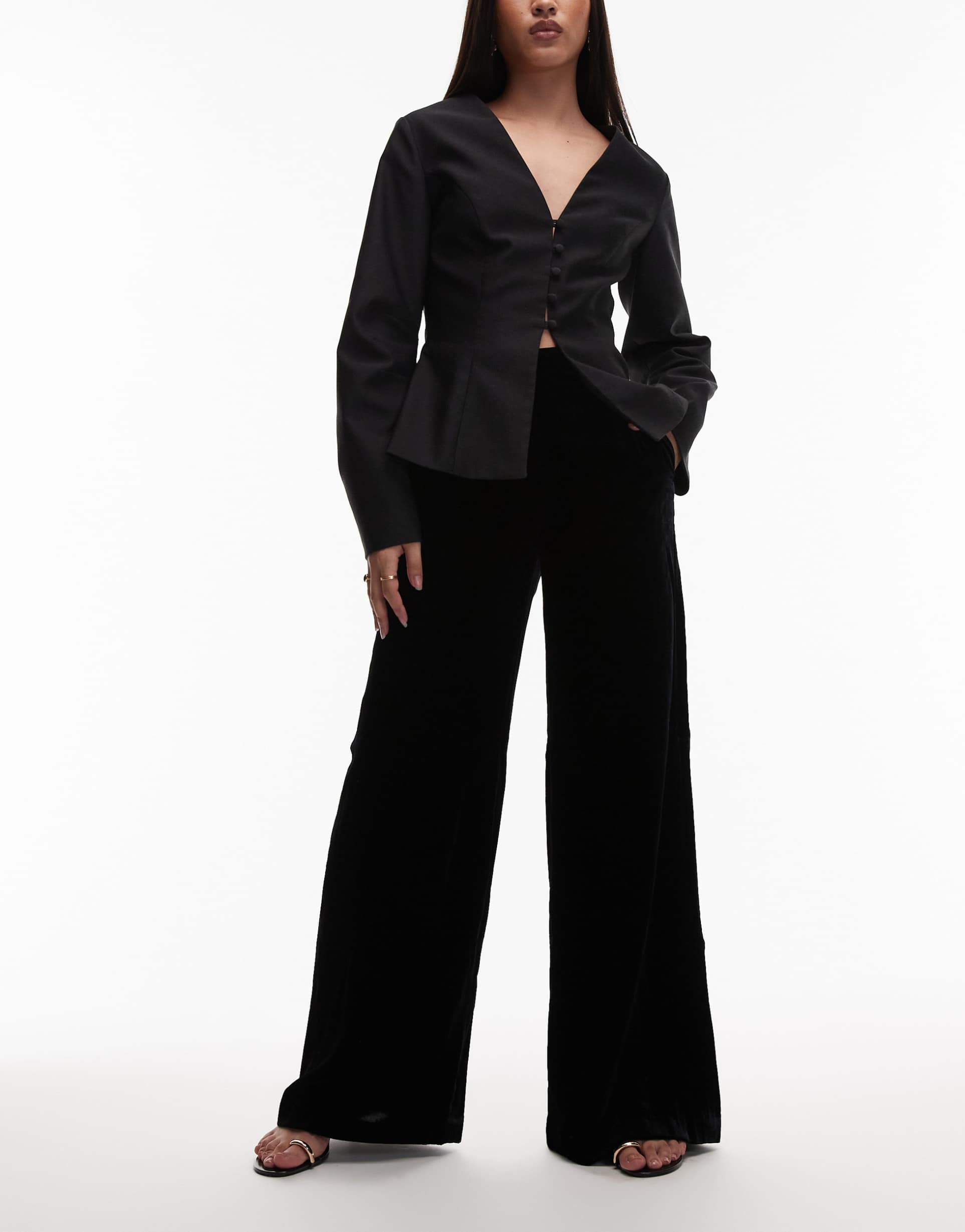 & other stories velvet wide leg pants in black