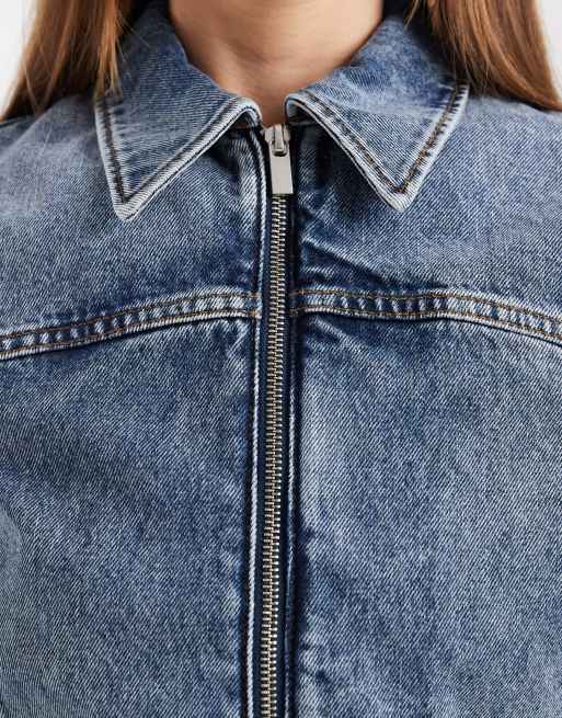 & Other Stories - Veste en jean ajustée à fermeture éclair - Bleu moyen délavé, 4 de 4