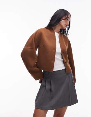 & Other Stories - Veste en laine avec col montant - Marron