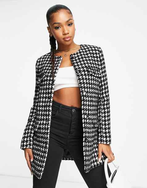& Other Stories - Veste sans col motif pied-de-poule - Noir et blanc - view 1