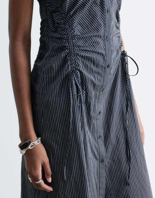 & Other Stories - Vestido midi azul oscuro con laterales fruncidos de algodón, 2 de 4