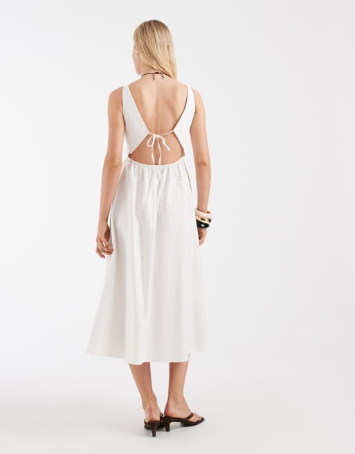 & Other Stories - Vestido midi blanco con cadera voluminosa de tejido rico en algodón, 3 de 4