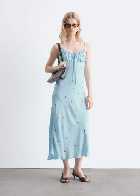 & Other Stories - vestido midi de tirantes en azul claro con estampado floral pequeño - view 1