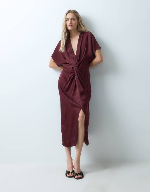 & Other Stories - vestido midi drapeado en color vino, 1 de 4