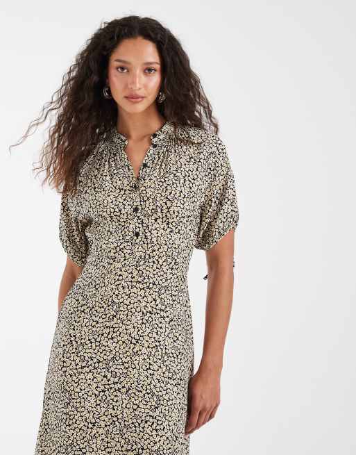 & Other Stories - Vestido midi negro abotonado con estampado floral , 3 de 4