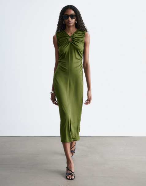 & Other Stories - Vestido midi verde fruncido sin mangas con abertura discreta - view 1