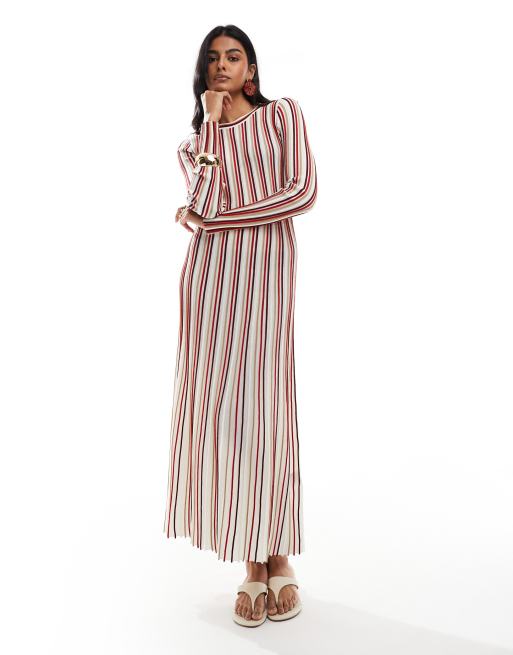 & Other Stories - Vestito al polpaccio in maglia a pieghe multicolore a righe