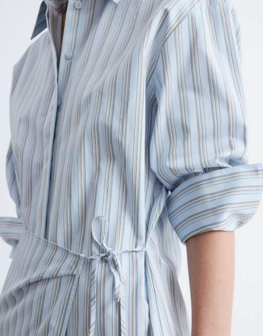 & Other Stories - Vestito camicia corto a portafoglio in puro cotone blu gessato, 4 di 4