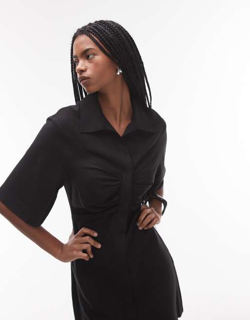 & Other Stories - Vestito camicia corto nero arricciato sul davanti, 2 di 4