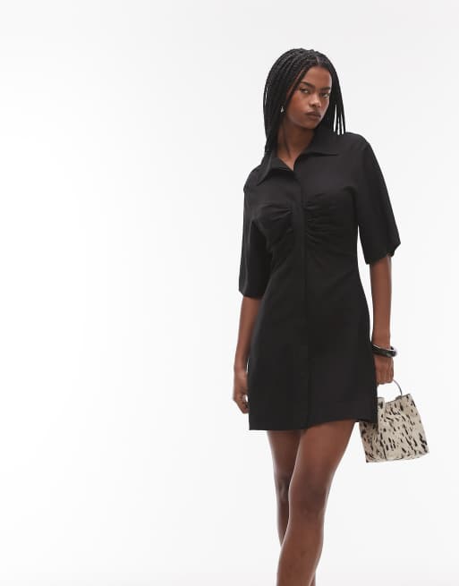 & Other Stories - Vestito camicia corto nero arricciato sul davanti, 4 di 4