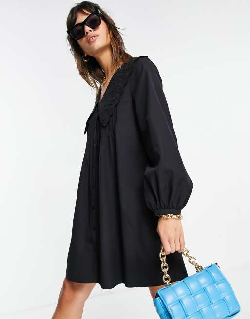 & Other Stories - Vestito corto a maniche lunghe nero in cotone - BLACK