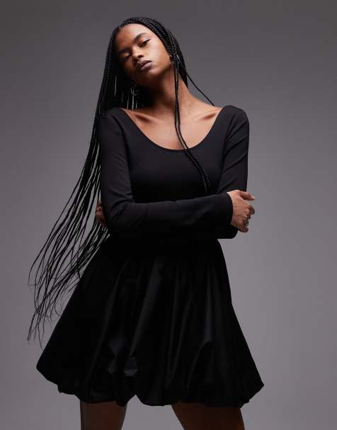 & Other Stories - Vestito corto a palloncino in misto jersey nero - view 1