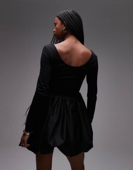 & Other Stories - Vestito corto a palloncino in misto jersey nero, 4 di 4