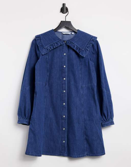 & Other Stories - Vestito corto di jeans con colletto in cotone blu - MBLUE