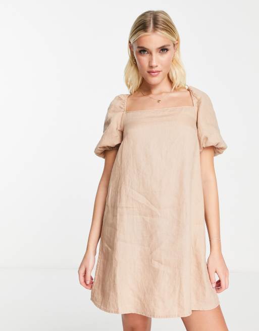 & Other Stories - Vestito corto in lino beige allacciato sul retro, 4 di 4