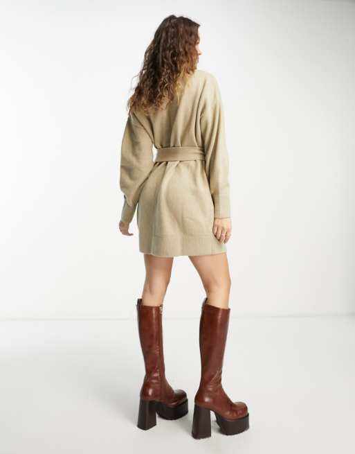 & Other Stories - Vestito corto in maglia beige con cintura, 2 di 4