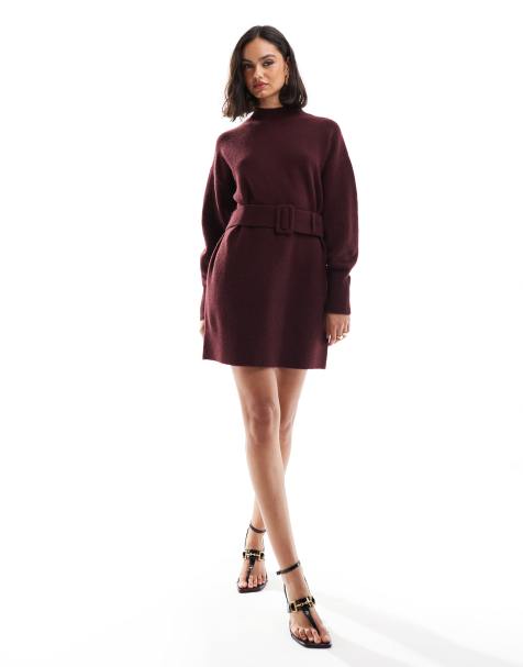 & Other Stories - Vestito corto in maglia bordeaux con cintura - view 1
