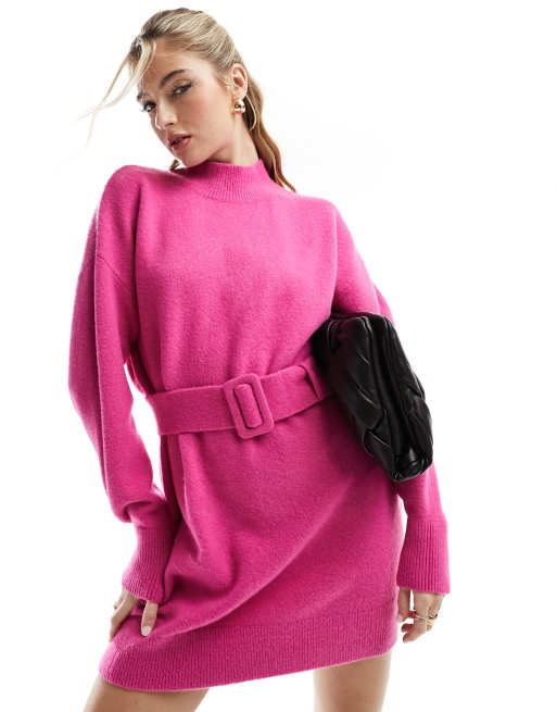 & Other Stories - Vestito corto in maglia rosa con cintura, 2 di 4