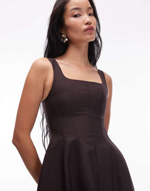 Other Stories Vestito corto marrone con scollo quadrato e