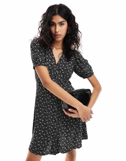 & Other Stories - Vestito corto nero a fiorellini con bottoni
