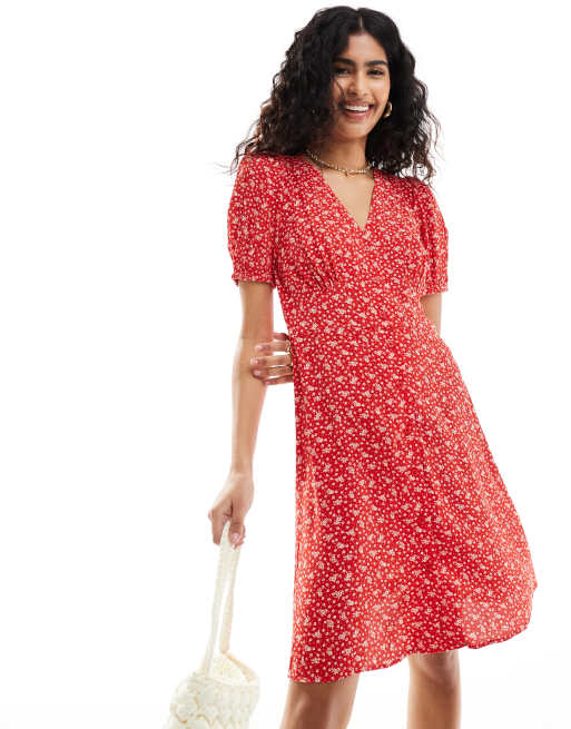 & Other Stories - Vestito corto rosso a fiorellini con bottoni